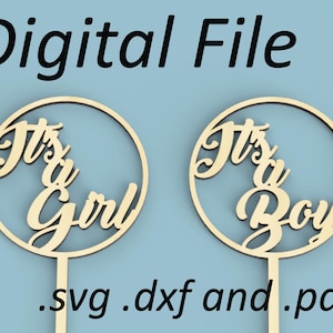 DIY Taarttopper It’s a Boy Girl Sjabloon | Babyfeestje | Taarttopper | Rond Modern | Lasergesneden hout | Digitaal bestand | svg dxf pdf downloaden