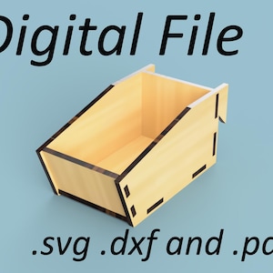 Peut inclure: Téléchargement de fichier numérique d'un modèle de boîte en bois. Le fichier comprend les formats .svg, .dxf et .pdf.