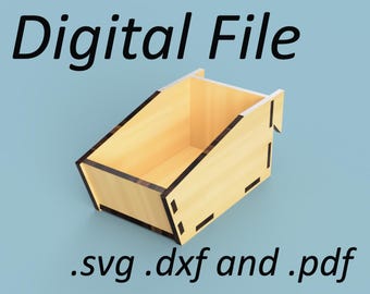 May include: Digital file download of a wooden box design. The file includes .svg, .dxf, and .pdf formats.