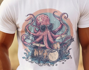 Octopus Drummer T-Shirt, Ocean Music Graphic Tee