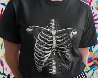 t-shirt vintage illustration de cage thoracique, squelette gothique