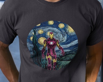 Camiseta Ironman Noche Estrellada, Camiseta Vengador Estilo Van Gogh