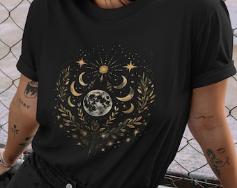 Celestial Moon Phases T-Shirt - Mystical Astrology Boho Tee