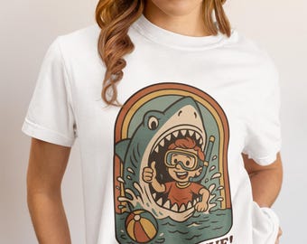 Koszulka Stay Positive Funny Shark Graphic Tee Koszulka Retro Beach Humor Koszulka Ocean Vibes Koszulka Prezent dla Niego lub Dla Niej Koszulka Shark Attack