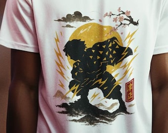 Demon Slayer Shirt, Zenitsu Silhouette Anime Tee, Thunder Breathing Lightning T Shirt
