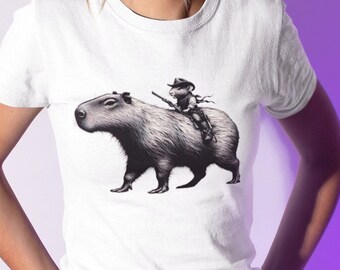 T-shirt graphique Cowboy Mouse Riding Capybara, chemise western vintage
