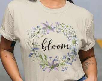 Women's Floral Tee, Botanical Wreath, Spring Blossom Shirt