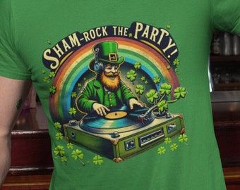T-shirt DJ Sham-Rock The Party Leprechaun - T-shirt de musique arc-en-ciel de la Saint-Patrick, cadeau de fête irlandaise