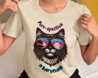 T-shirt Chill Cat Vibes, lunettes de soleil tropicales, haut félin à imprimé fluo