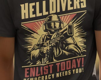 T-shirt d'enrôlement Helldivers 2 - Rejoignez le combat pour la démocratie, t-shirt de soldat de science-fiction exclusif, équipement pour gamer PS5 et PC