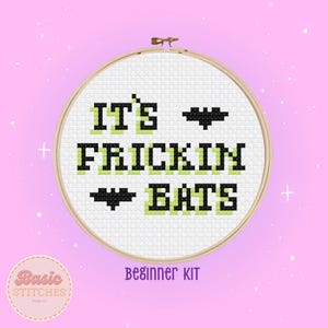 Halloween Bats Cross Stitch Kit - Learn to Cross Stitch - Great for Beginners - Cute Halloween Cross Stitch