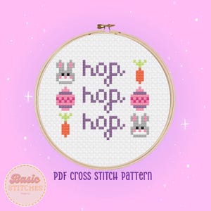 Bunny, Carrot, Egg Cross Stitch Pattern - Beginner Cross Stitch Pattern - Easter - Spring