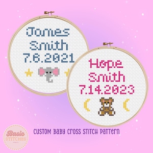 Personalized Baby Name Cross Stitch Pattern - Baby Announcement Cross Stitch - Nursery Cross Stitch - Birth Cross Stitch - Baby Shower Gift