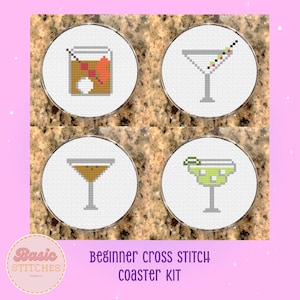 Cocktail Cross Stitch Coaster Kit - Funny Cross Stitch Coaster - Learn to Cross Stitch - Beginner Cross Stitch Coaster