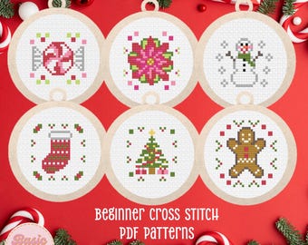 Christmas Ornament Cross Stitch Pattern Bundle - Learn to Cross Stitch - Great for Beginners