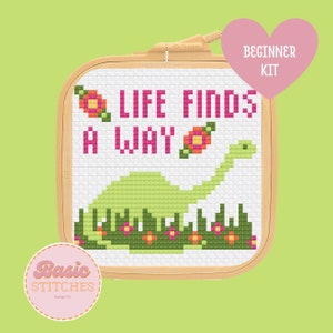 Dinosaur Cross Stitch Kit - Learn to Cross Stitch - Great for Beginners