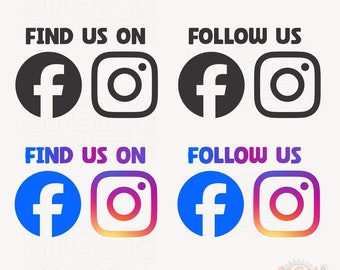 Follow Us on Instagram logo, Facebook Logo, Digital files, Pdf, Png, SVG, EPS, digital file, Sticker making, Cricut, Silhouette, DTF, Files