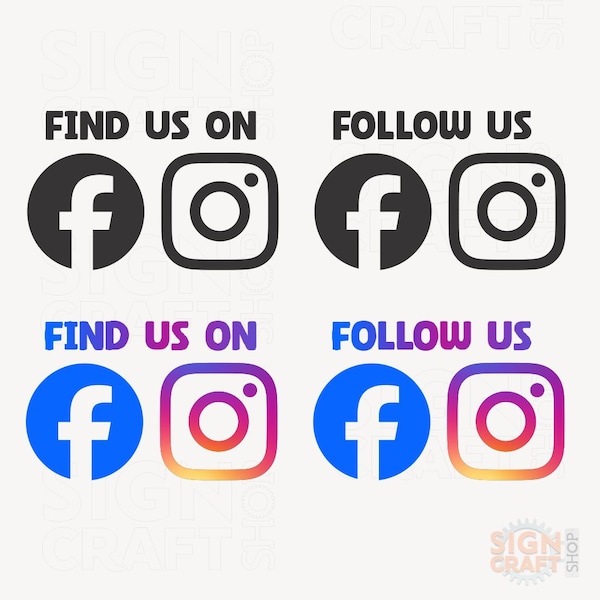 Follow Us on Instagram logo, Facebook Logo, Digital files, Pdf, Png, SVG, EPS, digital file, Sticker making, Cricut, Silhouette, DTF, Files