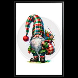 Gnomo navideño vintage en tonos rojo y verde-Decoración festiva de Navidad-Arte imprimible. Tarjetas, carteles y DIY