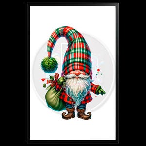 Gnomo navideño vintage en tonos rojo y verde-Decoración festiva de Navidad-Arte imprimible. Tarjetas, carteles y DIY