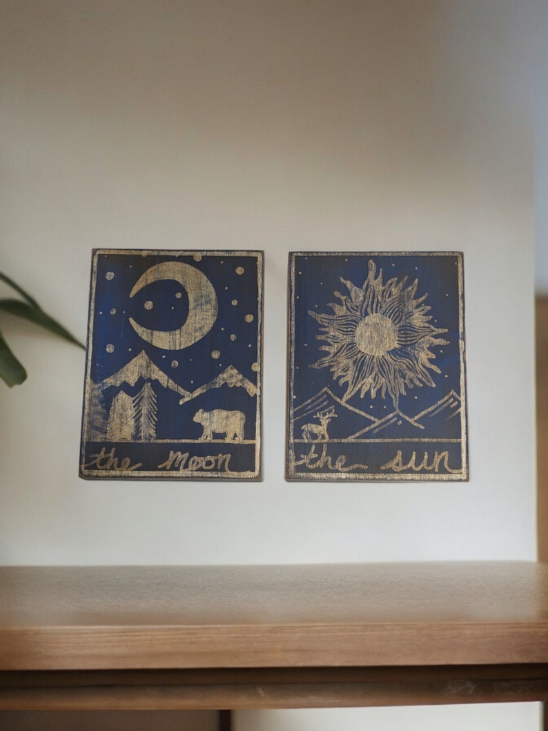 Nursery Wall Art Sun and Moon Hand Painted Decor Baby Shower Gift ...