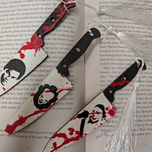 Horror Movie Bookmark | Horror Movie Gift | Blood Splatter Bookmark | Halloween | Michael Myers | Jason | Freddy| Ghost Face | Knife earring