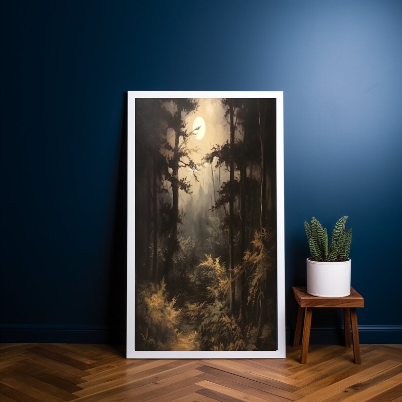 Moonlit Forest Wall Art, Nature Landscape Print, Mysterious Woods