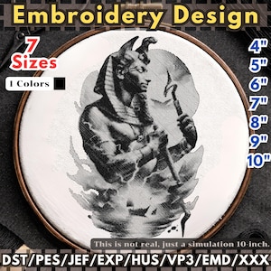 Osiris Embroidery Design – Monochrome Blackwork Portrait Machine Embroidery File