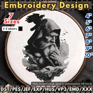 Odin Embroidery Design – Monochrome Blackwork Portrait Machine Embroidery File