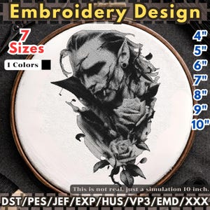 Motif de broderie homme gothique – fichier de broderie Machine monochrome pour portrait blackwork