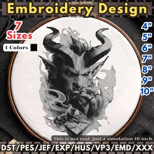 Devil Man Embroidery Design – Monochrome Blackwork Portrait Machine Embroidery File