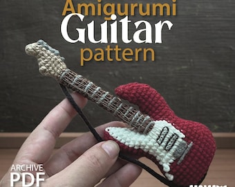 Amigurumi Electric Guitar Crochet Pattern PDF, Intermediate Crochet Tutorial, Guitar Plush Toy, Spanish & English Pattern