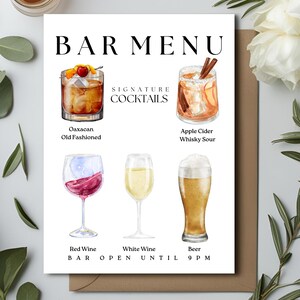 Editable Bar Menu Template | Signature Cocktail Sign | Wedding Bar Sign Canva | Watercolor Drink Menu | Printable Reception Sign