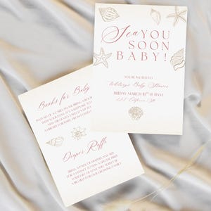 Sea You Soon Baby Shower Invite Bundle Pink | Editable Canva Template | Nautical Diaper Raffle, Welcome Sign, Books for Baby | Printable Set