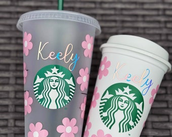 Personalised Official Starbucks Cold & Warm Drinkware Set|| Daisys|| 24oz Cold Cup|| 16oz Warm Cup|| Gift Set|| For her