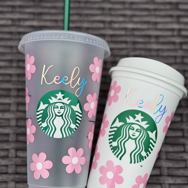 Personalised Official Starbucks Cold & Warm Drinkware Set|| Daisys|| 24oz Cold Cup|| 16oz Warm Cup|| Gift Set|| For her