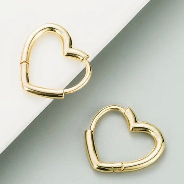 14K gold plated Love Heart Huggie Hoops Earrings - Heart Huggie - Love Heart Hoop Earrings - Small Hoop Earrings