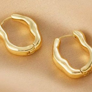 14k gold plated Irregular Hoops, Real Gold Plated Abstract Hoop Earrings, Sterling Silver Chunky Hoops, Irregular Gold Hoop Earrings