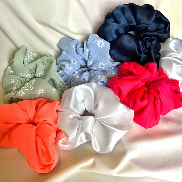 SET Scrunchies in seta o chiffon - Elastici per capelli maxi, accessori per capelli, fermagli per capelli, monocolore/fantasia, regalo donna