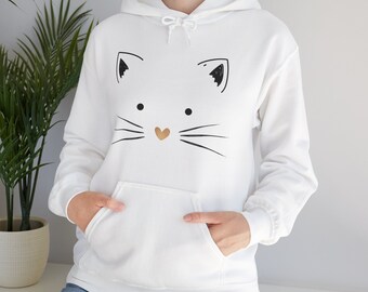 Cute Kitty Face Sketch - Unisex Heavy Blend™ Hooded Sweatshirt