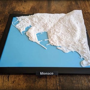 Modello di mappa 3D di Monte Carlo Monaco, miniatura del porto di Monaco, paesaggio urbano di Monte Carlo, arredamento di lusso, regalo del Gran Premio di Monaco per gli appassionati di corse