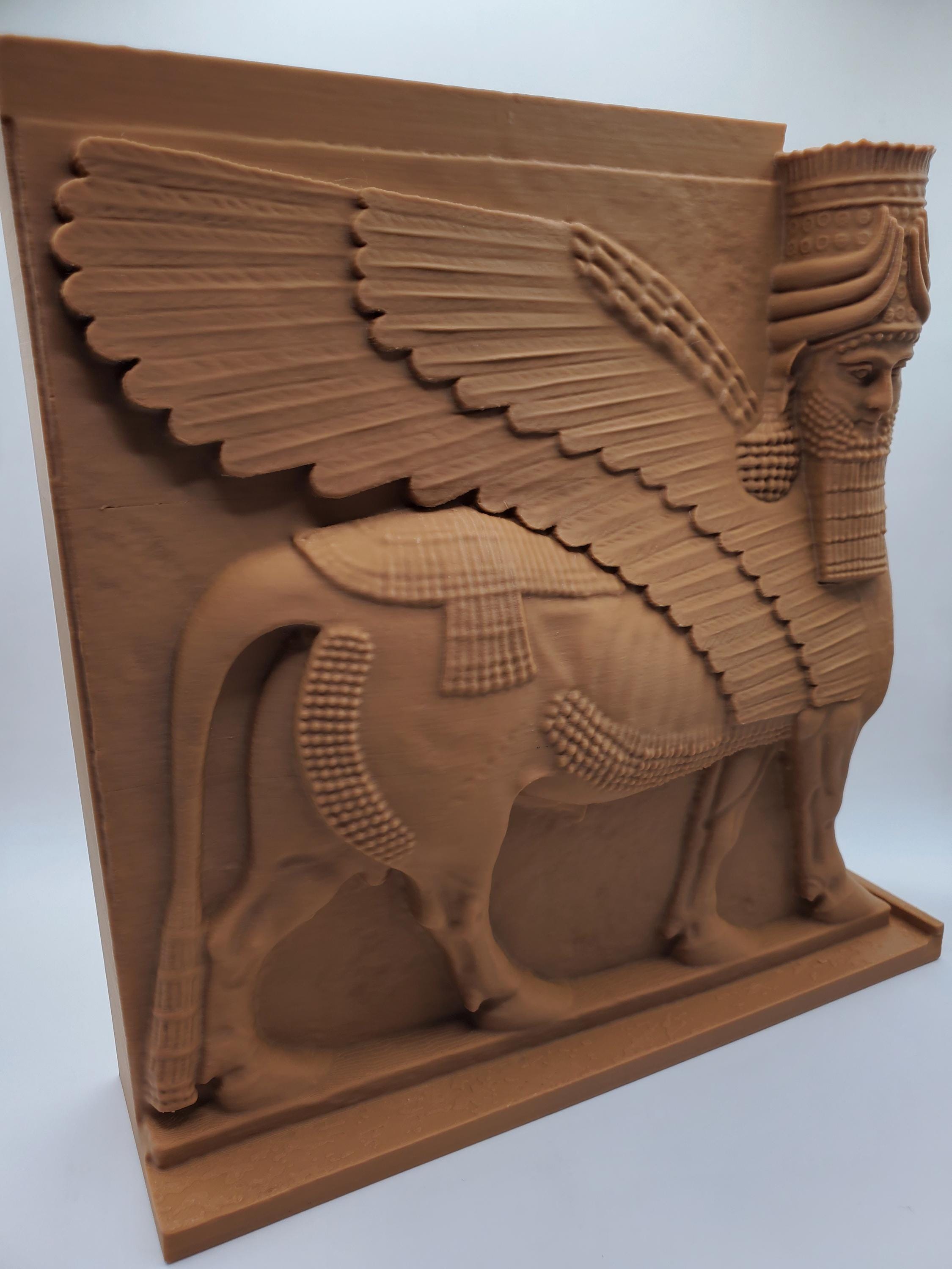 Lamassu Wall Relief Sculpture Ancient Mesopotamian Decor, Assyrian Guardian Art, 3D Printed Winged Bull Plaque for History Lovers, Sculpture