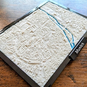 Mappa topografica di Monaco di Baviera, Germania - Mappa dettagliata della città in rilievo Wall Art - Regalo di viaggio a Monaco di Baviera Decorazione per la casa - Souvenir unico della Germania