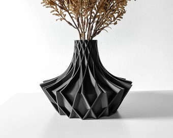 Vase sculptural géométrique noir - Vase de fleurs moderne imprimé en 3D pour une décoration intérieure contemporaine