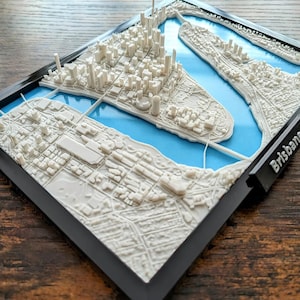 Carte topographique de la ville de Brisbane - art mural de carte urbaine en relief 3D - idée cadeau unique de Brisbane pour les amateurs de géographie architecture - Australie