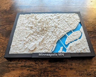 Minneapolis MN 3D Map Model, Downtown Minneapolis Miniature, Mississippi River Cityscape, Minneapolis Art, Unique Minnesota Decor Gift