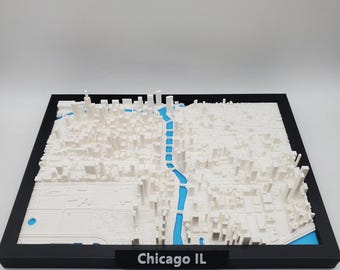 Mapa de la ciudad de Chicago, arte topográfico del horizonte de Chicago, decoración de pared de paisaje urbano moderno, regalo de Chicago, modelo de Chicago impreso en 3D, regalo para amantes de la ciudad