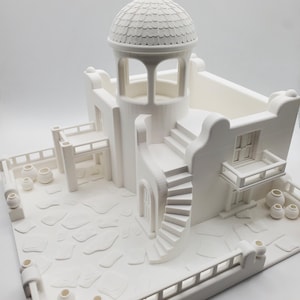 Santorini House Model with Dome Roof and Courtyard, Paintable Scale Model Greek Island Architecture Miniature Home Diorama Kit, Greek Gift