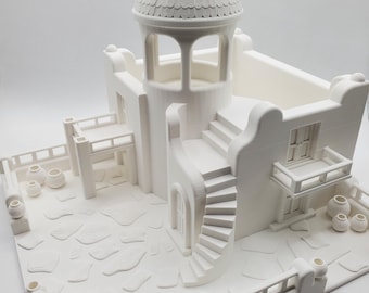 Santorini House Model with Dome Roof and Courtyard, Paintable Scale Model Greek Island Architecture Miniature Home Diorama Kit, Greek Gift