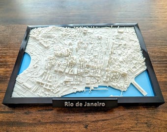 Rio de Janeiro City Topographic Wall Art - 3D Map of Rio's Iconic Landscape - Perfect Gift for Brazil Lovers and Travel Enthusiasts